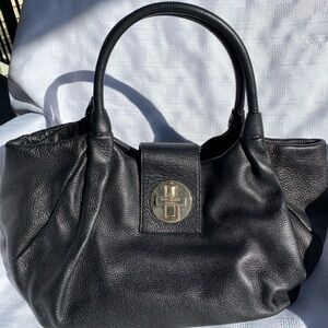 KATE SPADE Black Turnlock Pebbled Leather HandCarry Short Shoulder Bag Purse